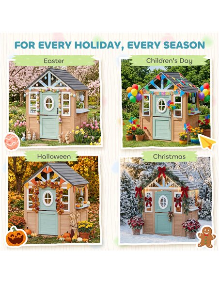 AIYAPLAY Wooden Playhouse for Kids, Wendy House with Pet Door, Play Kitchen, Half Door and Windows for Indoor Outdoor, Ages 2+ - pic 203137 | FastDaddyshop