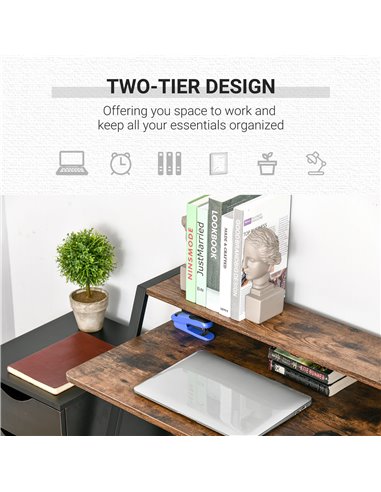 HOMCOM Writing Desk Computer Table Home Office PC Laptop Workstation Storage Shelf Color Rustic Brown
