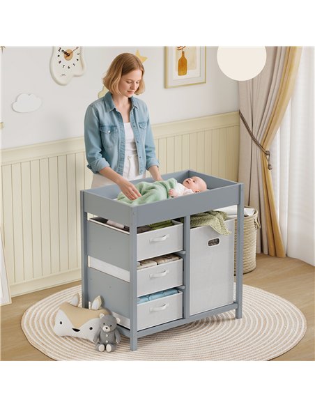 AIYAPLAY Baby Changing Unit with 4 Storage Drawers, Mat for Bedroom Nursery, 84 x 84.5 cm, Grey - pic 203157 | FastDaddyshop