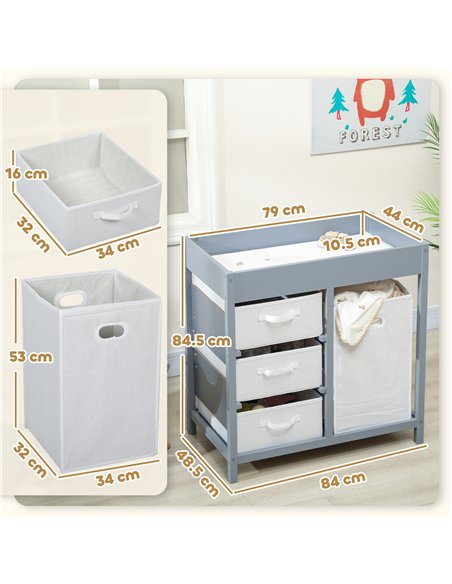 AIYAPLAY Baby Changing Unit with 4 Storage Drawers, Mat for Bedroom Nursery, 84 x 84.5 cm, Grey - pic 203158 | FastDaddyshop