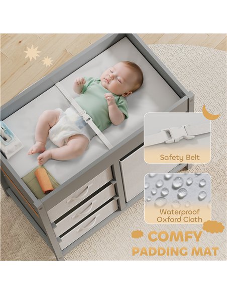 AIYAPLAY Baby Changing Unit with 4 Storage Drawers, Mat for Bedroom Nursery, 84 x 84.5 cm, Grey - pic 203161 | FastDaddyshop