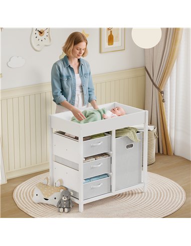 AIYAPLAY Baby Changing Unit with 4 Storage Drawers, Mat for Bedroom Nursery, 84 x 84.5 cm, White