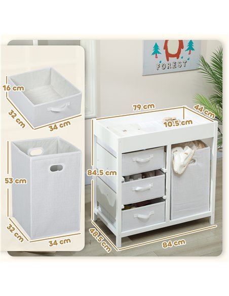 AIYAPLAY Baby Changing Unit with 4 Storage Drawers, Mat for Bedroom Nursery, 84 x 84.5 cm, White - pic 203167 | FastDaddyshop