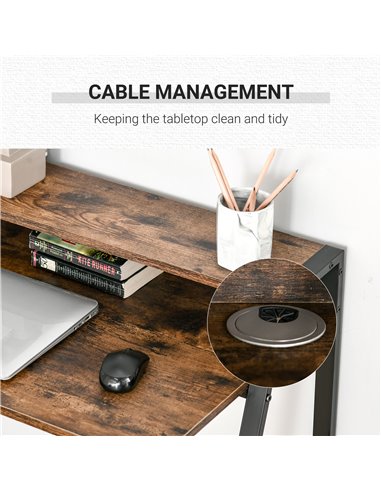HOMCOM Writing Desk Computer Table Home Office PC Laptop Workstation Storage Shelf Color Rustic Brown