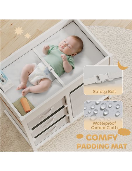 AIYAPLAY Baby Changing Unit with 4 Storage Drawers, Mat for Bedroom Nursery, 84 x 84.5 cm, White - pic 203170 | FastDaddyshop