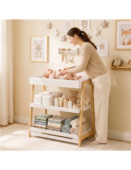 AIYAPLAY Baby Changing Table with 2 Storage Shelves, Nursery Diaper Changing Unit with Waterproof Changing Mat, White - pic 203175 | FastDaddyshop