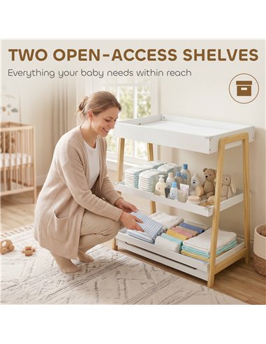 AIYAPLAY Baby Changing Table with 2 Storage Shelves, Nursery Diaper Changing Unit with Waterproof Changing Mat, White
