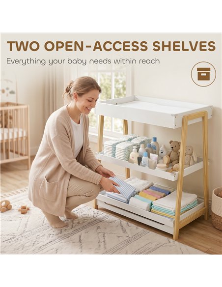 AIYAPLAY Baby Changing Table with 2 Storage Shelves, Nursery Diaper Changing Unit with Waterproof Changing Mat, White - pic 203178 | FastDaddyshop