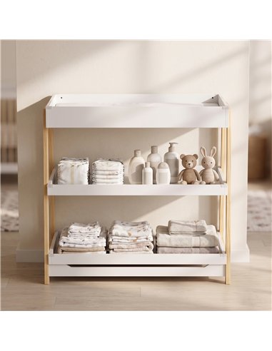 AIYAPLAY Baby Changing Table with 2 Storage Shelves, Nursery Diaper Changing Unit with Waterproof Changing Mat, White