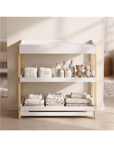AIYAPLAY Baby Changing Table with 2 Storage Shelves, Nursery Diaper Changing Unit with Waterproof Changing Mat, White - pic 203181 | FastDaddyshop