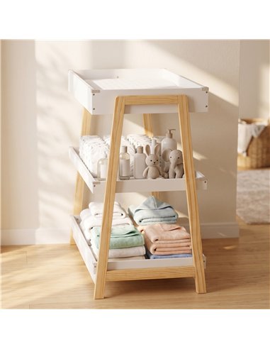 AIYAPLAY Baby Changing Table with 2 Storage Shelves, Nursery Diaper Changing Unit with Waterproof Changing Mat, White