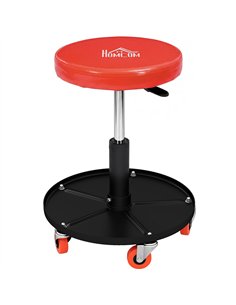 HOMCOM Rolling Mechanical Stool, Pneumatic Adjustable Workshop Stool with Tool Tray, Wheels - Orange