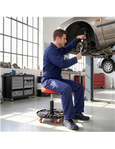 HOMCOM Rolling Mechanical Stool, Pneumatic Adjustable Workshop Stool with Tool Tray, Wheels - Orange 2