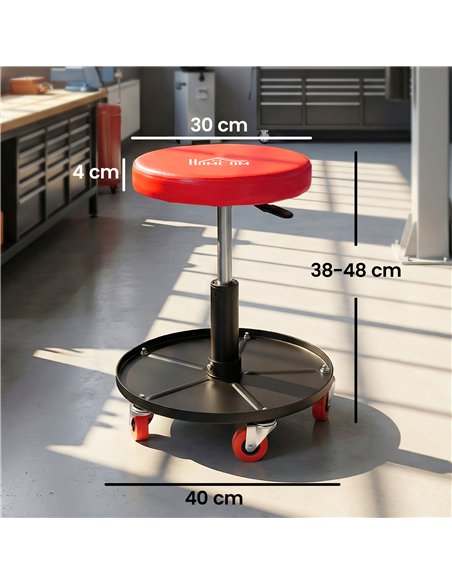 HOMCOM Rolling Mechanical Stool, Pneumatic Adjustable Workshop Stool with Tool Tray, Wheels - Orange - pic 203186 | FastDaddyshop