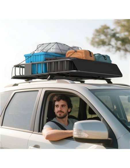HOMCOM Universal Roof Rack Basket Tray, 90.7 kg Steel Car Rooftop Luggage Cargo Carrier Holder with Wind Fairing, Side Rails for - pic 203194 | FastDaddyshop