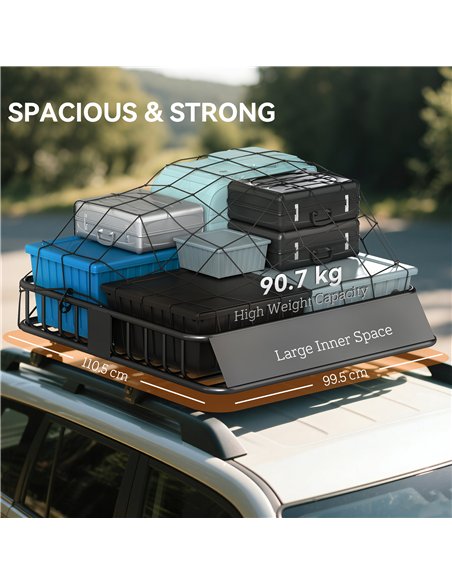 HOMCOM Universal Roof Rack Basket Tray, 90.7 kg Steel Car Rooftop Luggage Cargo Carrier Holder with Wind Fairing, Side Rails for - pic 203196 | FastDaddyshop