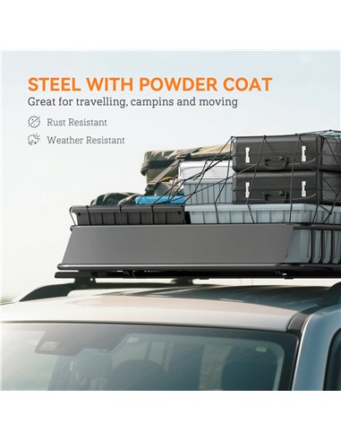 HOMCOM Universal Roof Rack Basket Tray, 90.7 kg Steel Car Rooftop Luggage Cargo Carrier Holder with Wind Fairing, Side Rails for