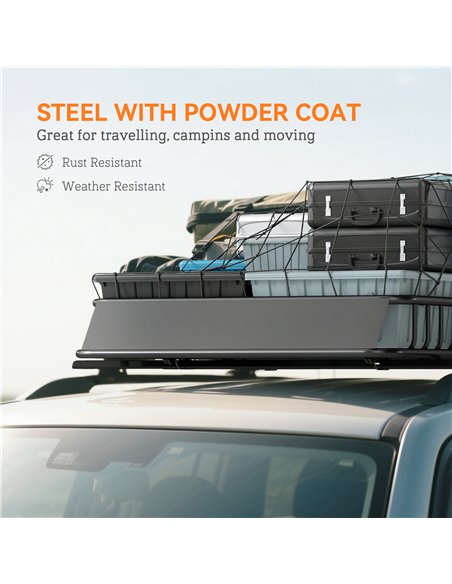 HOMCOM Universal Roof Rack Basket Tray, 90.7 kg Steel Car Rooftop Luggage Cargo Carrier Holder with Wind Fairing, Side Rails for - pic 203197 | FastDaddyshop