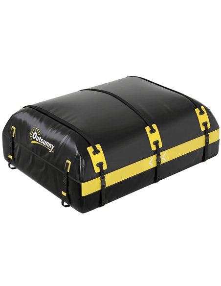 Outsunny Car Roof Bag, 21 Cubic Feet Waterproof Soft Car Roof Box Roofing Cargo Carrier w/ Reflective Arrows, Door Hooks, Yellow - pic 203202 | FastDaddyshop