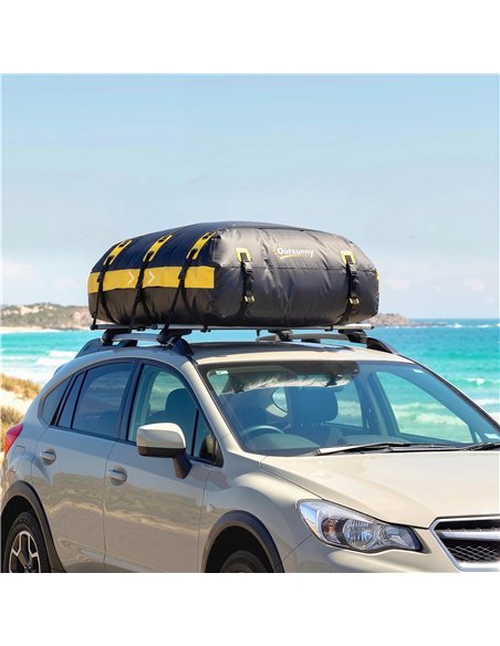 Outsunny Car Roof Bag, 21 Cubic Feet Waterproof Soft Car Roof Box Roofing Cargo Carrier w/ Reflective Arrows, Door Hooks, Yellow - pic 203203 | FastDaddyshop