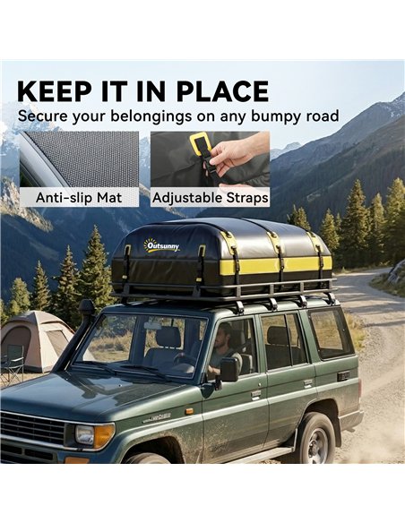 Outsunny Car Roof Bag, 21 Cubic Feet Waterproof Soft Car Roof Box Roofing Cargo Carrier w/ Reflective Arrows, Door Hooks, Yellow - pic 203207 | FastDaddyshop