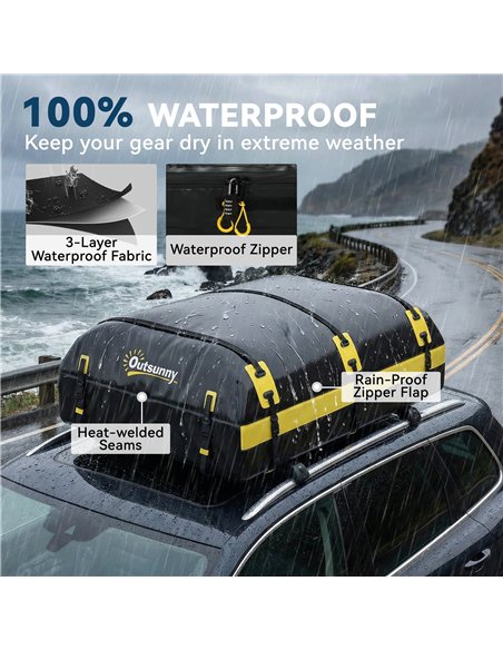Outsunny Car Roof Bag, 21 Cubic Feet Waterproof Soft Car Roof Box Roofing Cargo Carrier w/ Reflective Arrows, Door Hooks, Yellow - pic 203208 | FastDaddyshop