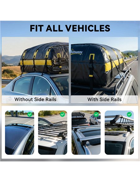 Outsunny Car Roof Bag, 21 Cubic Feet Waterproof Soft Car Roof Box Roofing Cargo Carrier w/ Reflective Arrows, Door Hooks, Yellow - pic 203209 | FastDaddyshop