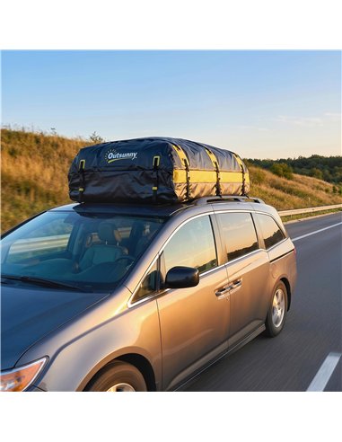 Outsunny Car Roof Bag, 21 Cubic Feet Waterproof Soft Car Roof Box Roofing Cargo Carrier w/ Reflective Arrows, Door Hooks, Yellow