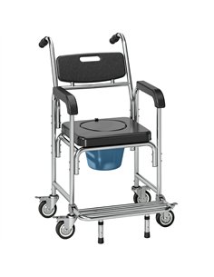 HOMCOM Transport Beside Shower Chair, 3-in-1 Commode Chair with Wheels and Padded Seat, Black