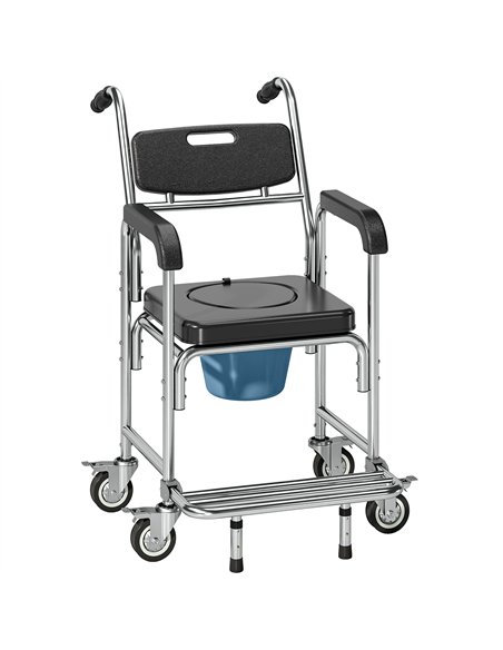 HOMCOM Transport Beside Shower Chair, 3-in-1 Commode Chair with Wheels and Padded Seat, Black - pic 203211 | FastDaddyshop