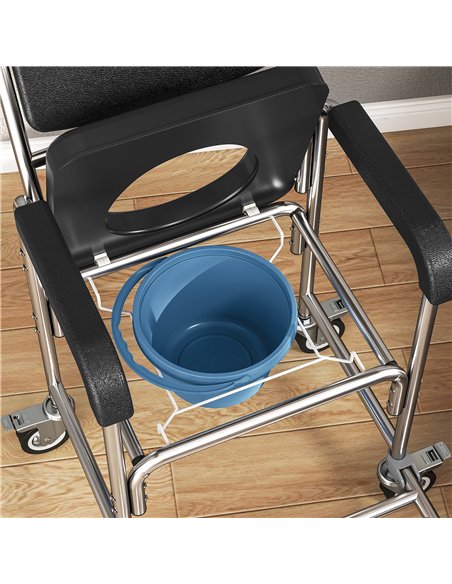 HOMCOM Transport Beside Shower Chair, 3-in-1 Commode Chair with Wheels and Padded Seat, Black - pic 203219 | FastDaddyshop