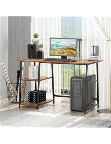 HOMCOM Writing Computer Gaming Desk with 2 Shelves, Black & Rustic Brown