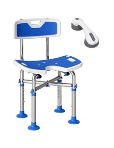 HOMCOM Shower Chair with U-Shaped Cutout, Height Adjustable Bath Bench, Padded Shower Stool for Elderly, Senior, Disabled, Blue