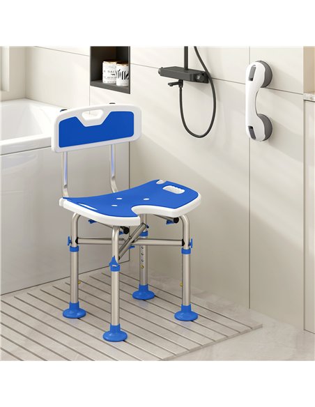 HOMCOM Shower Chair with U-Shaped Cutout, Height Adjustable Bath Bench, Padded Shower Stool for Elderly, Senior, Disabled, Blue - pic 203221 | FastDaddyshop
