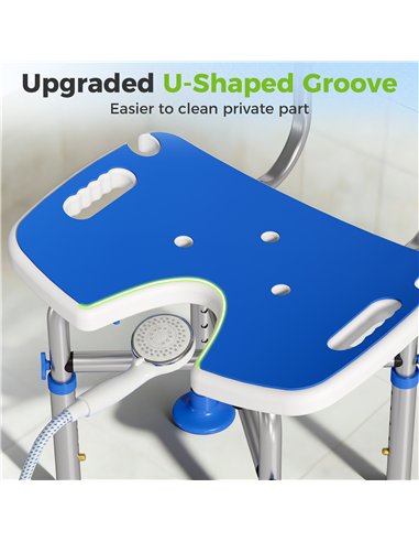 HOMCOM Shower Chair with U-Shaped Cutout, Height Adjustable Bath Bench, Padded Shower Stool for Elderly, Senior, Disabled, Blue