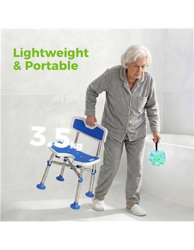HOMCOM Shower Chair with U-Shaped Cutout, Height Adjustable Bath Bench, Padded Shower Stool for Elderly, Senior, Disabled, Blue