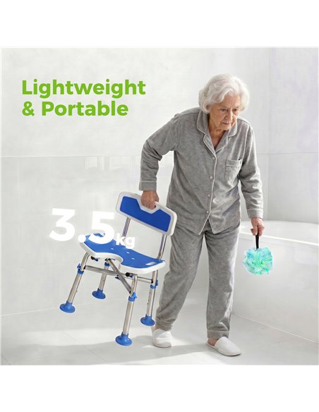 HOMCOM Shower Chair with U-Shaped Cutout, Height Adjustable Bath Bench, Padded Shower Stool for Elderly, Senior, Disabled, Blue - pic 203225 | FastDaddyshop