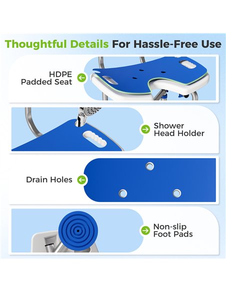HOMCOM Shower Chair with U-Shaped Cutout, Height Adjustable Bath Bench, Padded Shower Stool for Elderly, Senior, Disabled, Blue - pic 203226 | FastDaddyshop