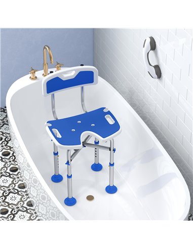 HOMCOM Shower Chair with U-Shaped Cutout, Height Adjustable Bath Bench, Padded Shower Stool for Elderly, Senior, Disabled, Blue