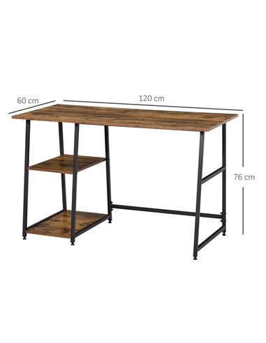 HOMCOM Writing Computer Gaming Desk with 2 Shelves, Black & Rustic Brown