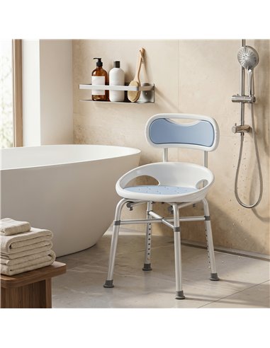 HOMCOM Shower Chair with Padded Seat Adjustable Height Shower Stool Bath Seat with Back and Anti-Slip Feet