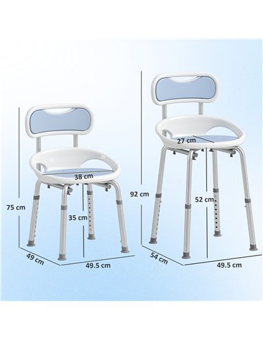 HOMCOM Shower Chair with Padded Seat Adjustable Height Shower Stool Bath Seat with Back and Anti-Slip Feet