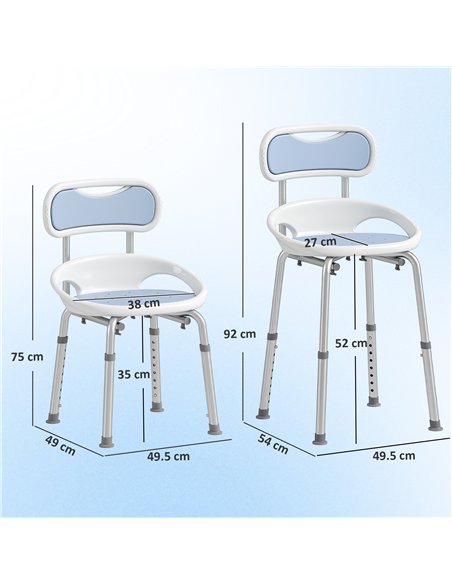 HOMCOM Shower Chair with Padded Seat Adjustable Height Shower Stool Bath Seat with Back and Anti-Slip Feet - pic 203231 | FastDaddyshop