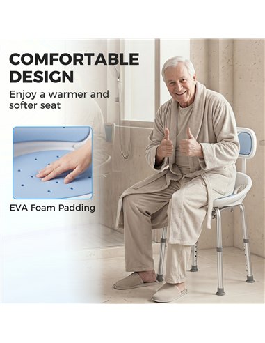 HOMCOM Shower Chair with Padded Seat Adjustable Height Shower Stool Bath Seat with Back and Anti-Slip Feet