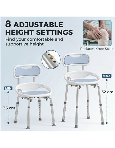 HOMCOM Shower Chair with Padded Seat Adjustable Height Shower Stool Bath Seat with Back and Anti-Slip Feet