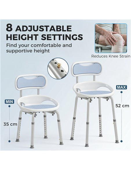 HOMCOM Shower Chair with Padded Seat Adjustable Height Shower Stool Bath Seat with Back and Anti-Slip Feet - pic 203235 | FastDaddyshop