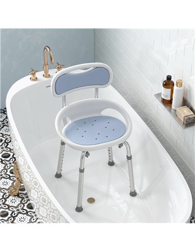 HOMCOM Shower Chair with Padded Seat Adjustable Height Shower Stool Bath Seat with Back and Anti-Slip Feet
