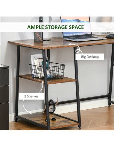 HOMCOM Writing Computer Gaming Desk with 2 Shelves, Black & Rustic Brown