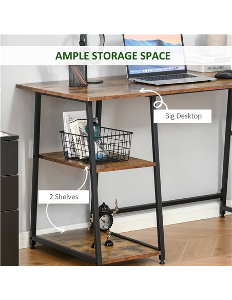 HOMCOM Writing Computer Gaming Desk with 2 Shelves, Black & Rustic Brown - pic 20324 | FastDaddyshop