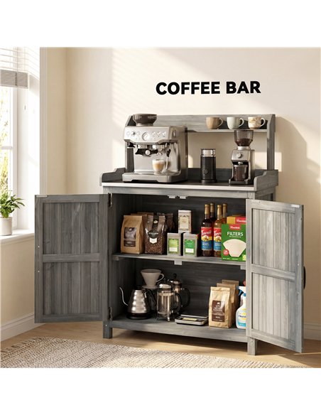 Outsunny Wooden Potting Bench Table with Aluminium Worktop, Outdoor Garden Workbench with Top Shelf and Cabinet Storage - pic 203245 | FastDaddyshop